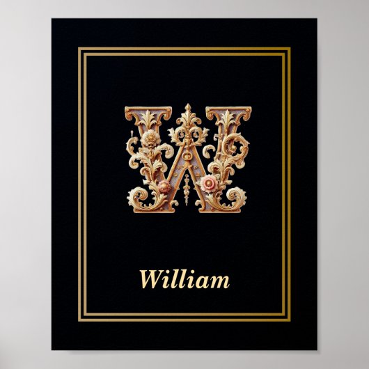 Luxury Baroque Letter W Monogram Poster  (Vorne)