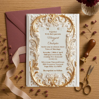 Luxury Baroque Opulent Floral Gold Vintage Wedding Einladung