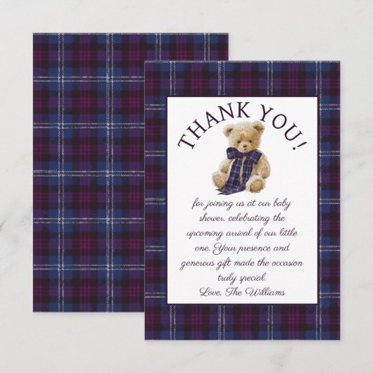 Luxury Bear Bow Bow Baby Shower Dankeskarte (Vorne/Hinten)
