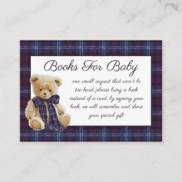 Luxury Bear Plaid Bow Baby Shower Book Request Begleitkarte