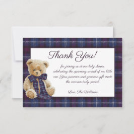 Luxury Bear Plaid Bow Baby Shower Dankeskarte