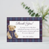 Luxury Bear Plaid Bow Baby Shower Dankeskarte (Stehend Vorderseite)