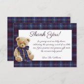 Luxury Bear Plaid Bow Baby Shower Dankeskarte (Vorne/Hinten)
