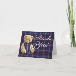 Luxury Bear Plaid Bow Baby Shower Dankeskarte
