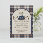 Luxury Bear Preppy Girl Baby Shower Einladung (Stehend Vorderseite)