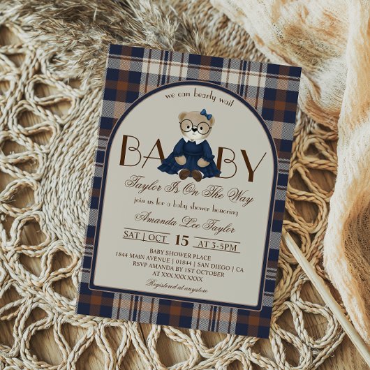 Luxury Bear Preppy Girl Baby Shower Einladung