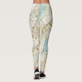 Luxury, Beautiful Gold Beigi Soft Blue Pattern Leggings (Rückseite)