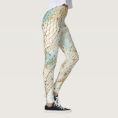 Luxury, Beautiful Gold Beigi Soft Blue Pattern Leggings (Rechts)