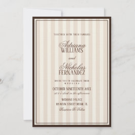 Luxury Beige Espresso Stripes Wedding Einladung