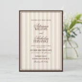Luxury Beige Espresso Stripes Wedding Einladung (Stehend Vorderseite)