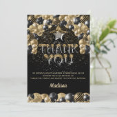 Luxury Birthday Black Gold Balloon Letters Dankeskarte (Stehend Vorderseite)