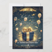 Luxury Birthday Geschenk | Elegant Gold & Navy Einladung (Vorderseite)