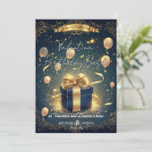 Luxury Birthday Geschenk | Elegant Gold & Navy Einladung (Stehend Vorderseite)