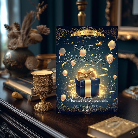 Luxury Birthday Geschenk | Elegant Gold & Navy Einladung