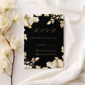 Luxury black and gold floral RSVP Einladung