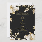 Luxury black and gold floral Wedding Einladung (Vorderseite)