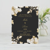 Luxury black and gold floral Wedding Einladung (Stehend Vorderseite)
