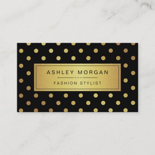 Luxury Black and Gold Glitzer Polka Dots Visitenkarte (Vorderseite)