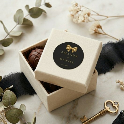 Luxury Black and Gold  Golden Bow Wedding  Runder Aufkleber