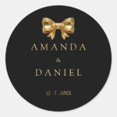Luxury Black and Gold  Golden Bow Wedding  Runder Aufkleber (Vorderseite)