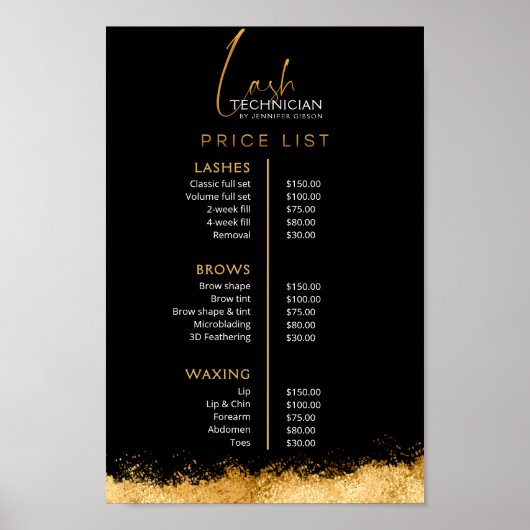 Luxury Black and Gold Lash Tech Price List  Poster (Vorne)