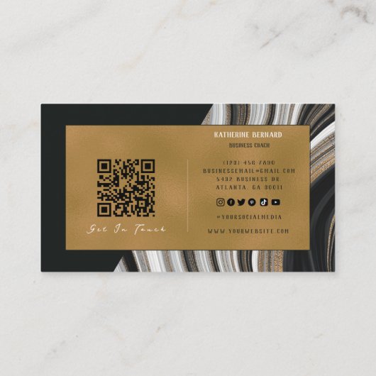 Luxury Black and Gold Marble Business Coach Card Visitenkarte (Rückseite)