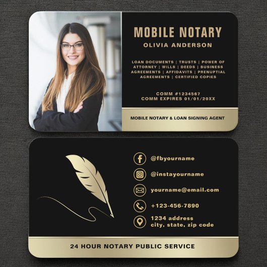 Luxury Black and Gold Notary Public Visitenkarte