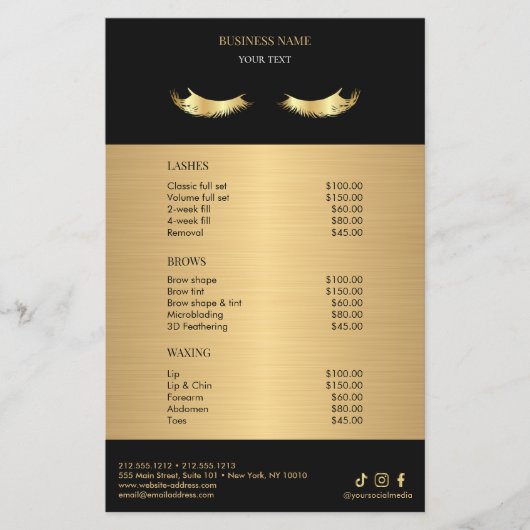 Luxury Black and Gold Salon Price List Flyer (Vorne)