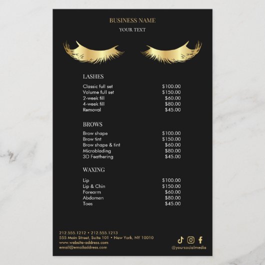 Luxury Black and Gold Salon Price List Menu Flyer (Vorne)