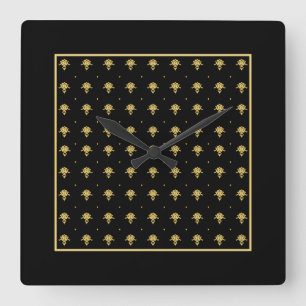 Luxury Black and Gold Vintage Damask Pattern Quadratische Wanduhr