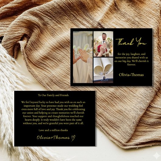 Luxury Black and Gold Wedding Thank You Template Dankeskarte