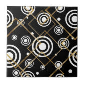 Luxury Black and White CirclesGold Chain Geometric Fliese (Vorderseite)