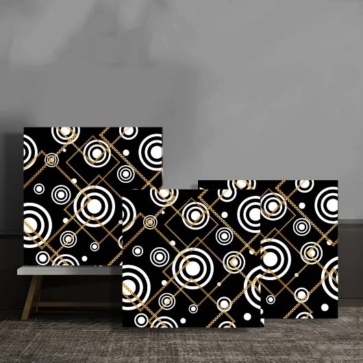 Luxury Black and White CirclesGold Chain Geometric Fliese