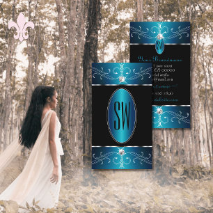 Luxury Black Aquamarin Blue Verziert Ornaments Mon Visitenkarte