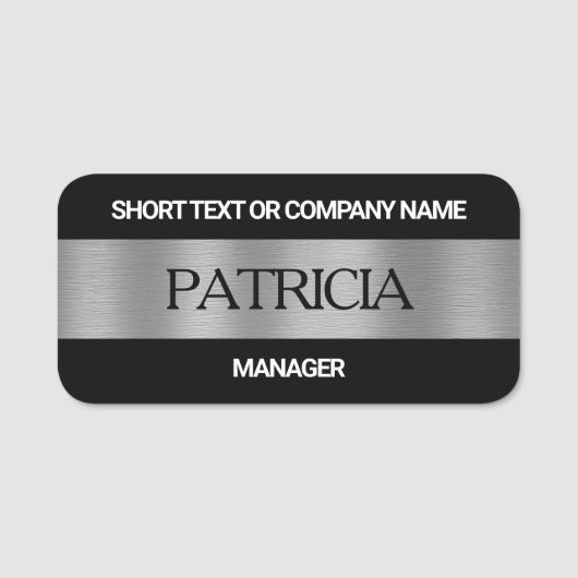 Luxury Black & Brushed Silver: Firmenname, Titel Namensschild (Vorderseite)