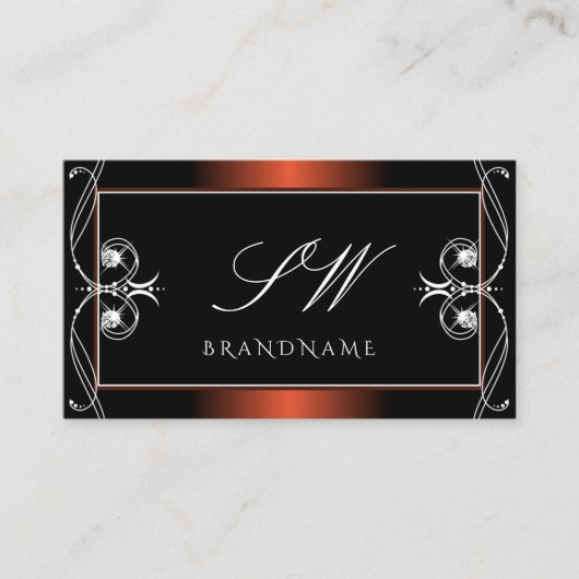 Luxury Black Copper Sparkle Jewels Monogram Verzie Visitenkarte (Vorderseite)