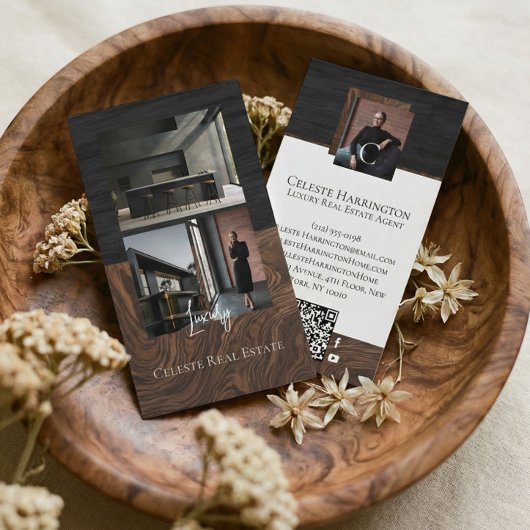 Luxury Black Elegant Photo Layout Real Estate  Visitenkarte