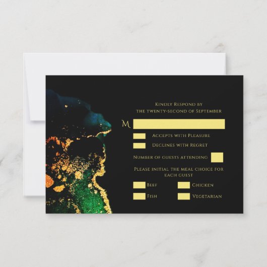 Luxury Black Emerald Gold Wedding RSVP Karte (Rückseite)