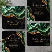 Luxury Black & Emerald Green Marble with Gold Glit Quadratische Visitenkarte