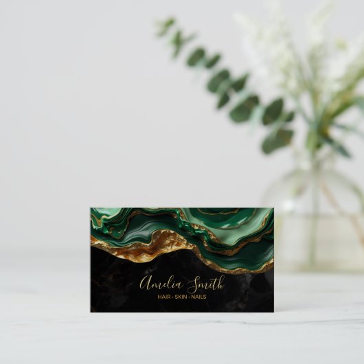 Luxury Black & Emerald Green Marble with Gold Glit Visitenkarte (Stehend Vorderseite)