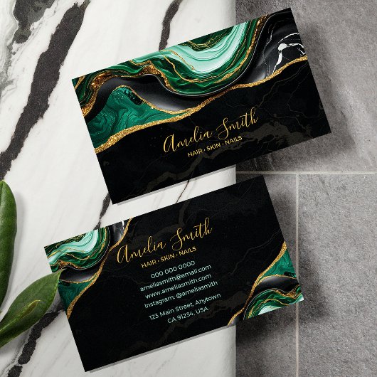 Luxury Black & Emerald Green Marble with Gold Visitenkarte