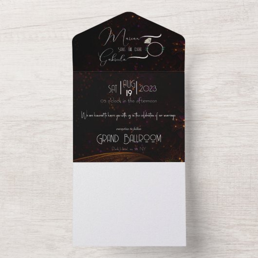 Luxury Black Gatsby's Hochzeit retten das Datum All In One Einladung (Innen)