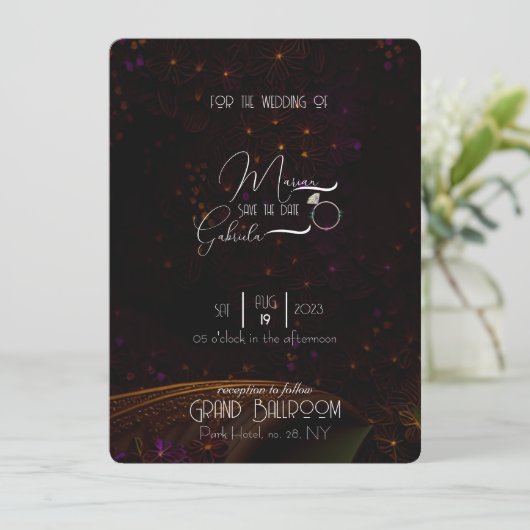 Luxury Black Gatsby's Hochzeit retten das Datum Save The Date (Stehend Vorderseite)