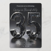 Luxury Black Glitter Silver Sparkle 35th Birthday Einladung (Vorderseite)