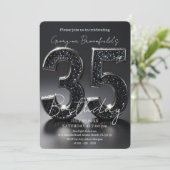 Luxury Black Glitter Silver Sparkle 35th Birthday Einladung (Stehend Vorderseite)