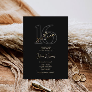Luxury Black Gold 16th Birthday Invitation Einladung