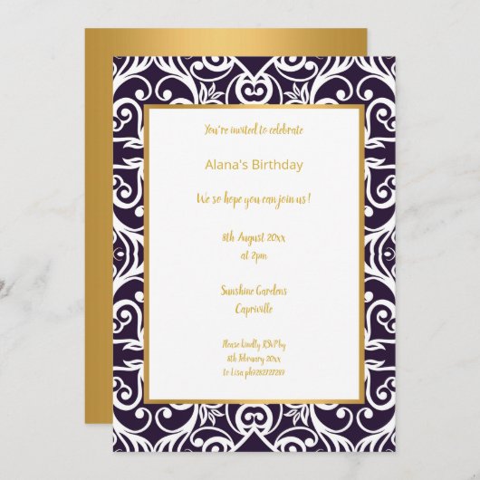 LUXURY BLACK GOLD ABSTRAKTER GEBURTSTAG EINLADUNG (Vorne/Hinten)