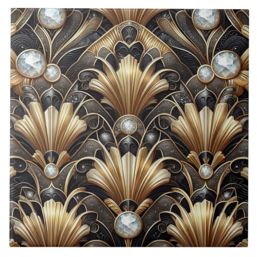 Luxury Black & Gold Art Deco Ceramic Tile  Fliese (Vorderseite)