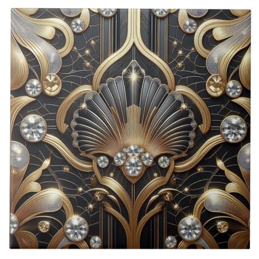 Luxury Black & Gold Art Deco Ceramic Tile  Fliese (Vorderseite)