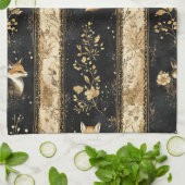 Luxury Black & Gold Botanical Fox Pattern (1) Geschirrtuch (Gefaltet)